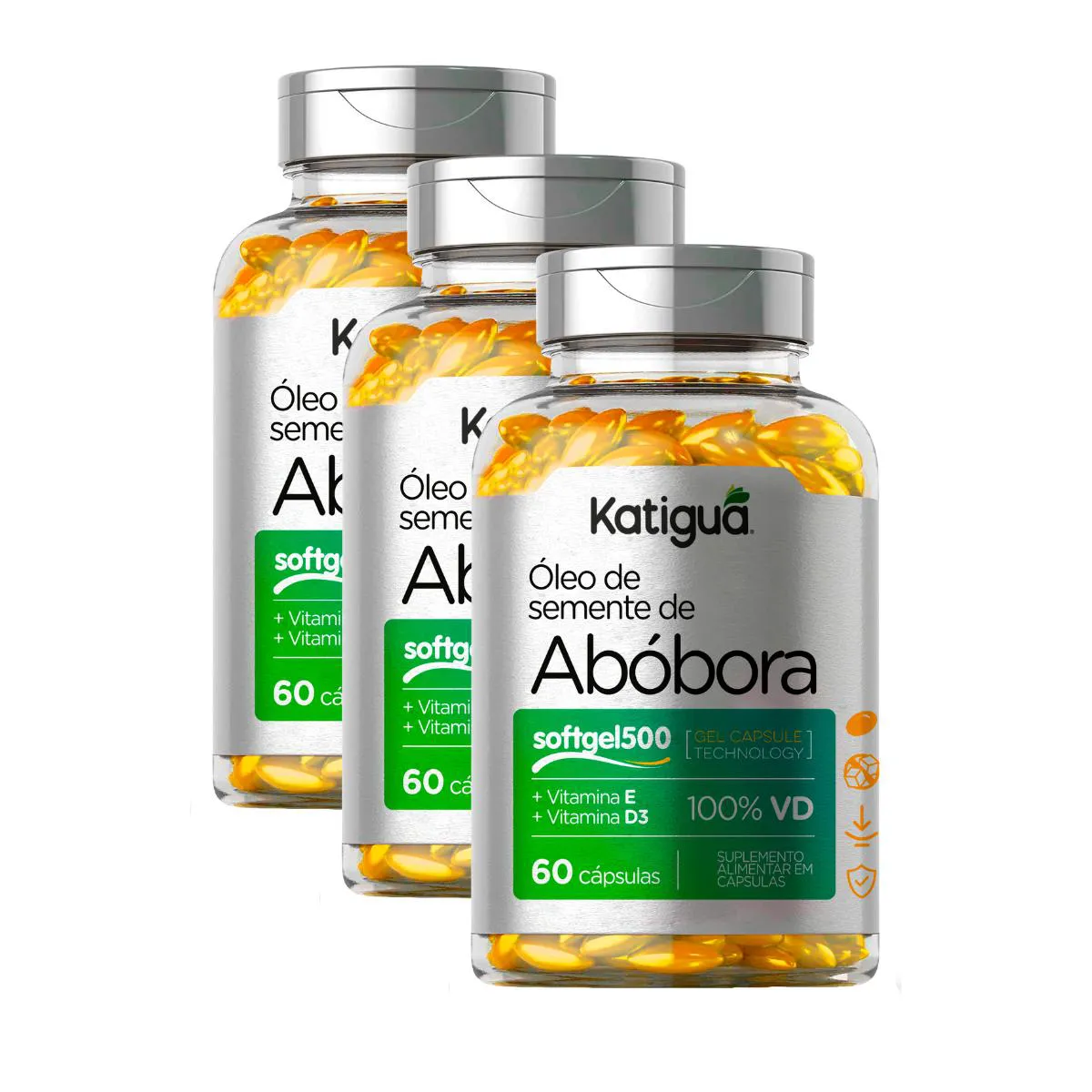 Kit 3 Oleo De Semente Abobora + Vitamina 500MG 60CAPS Natural