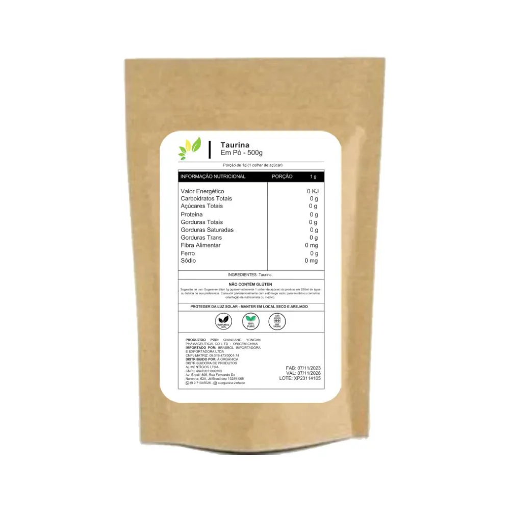 Suplemento Pré-Treino em Pó Taurina 500g Sem Sabor