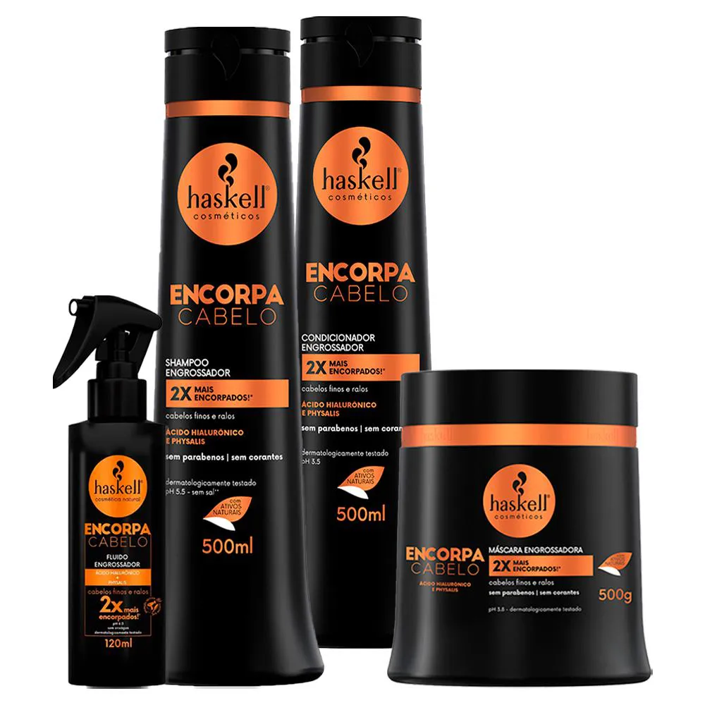Kit Encorpa Cabelo Haskell Shampoo Cond Máscara 500g +Fluido