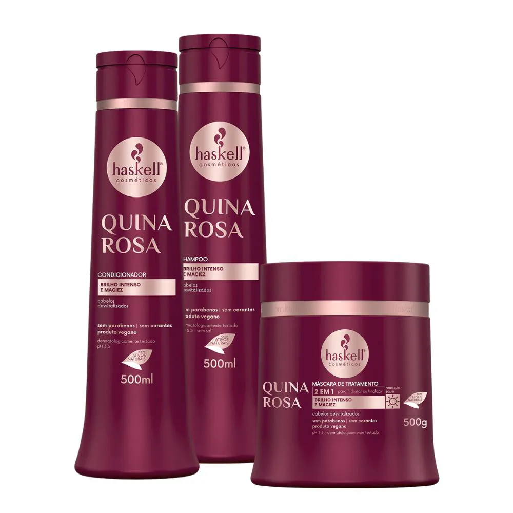 Kit Quina Rosa Haskell Shampoo+ Condicionador+ Máscara- 500ml/ 500g