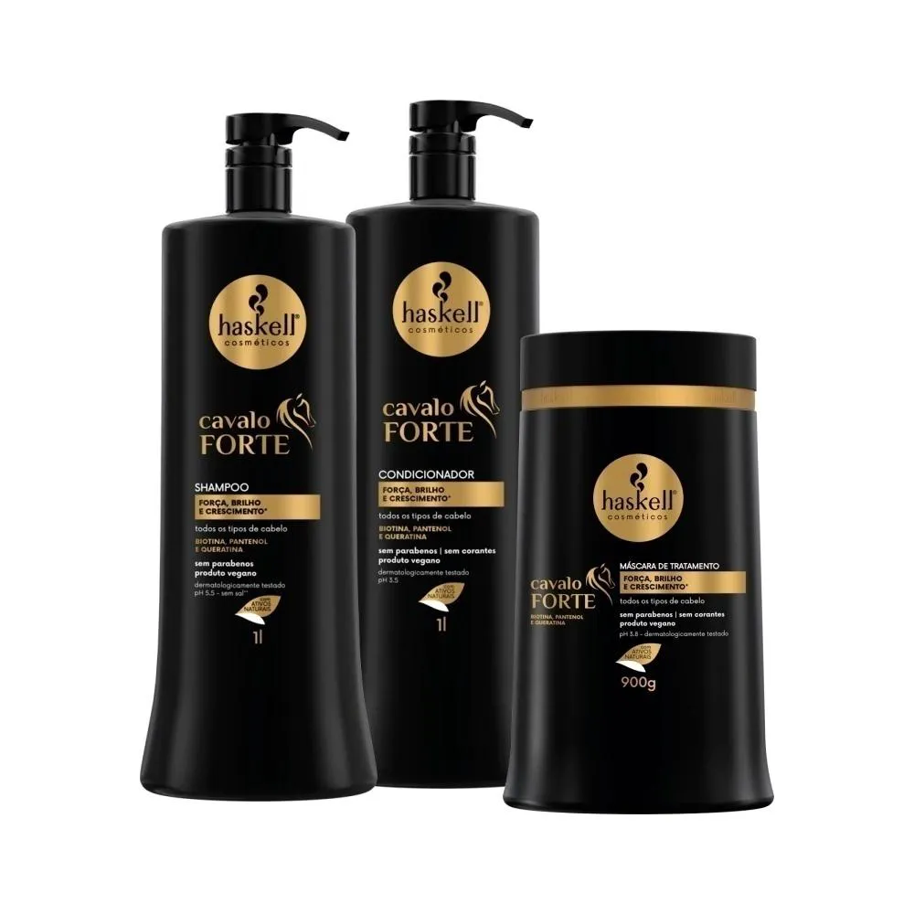 Kit Haskell Cavalo Forte Shampoo E Condicionador 1 Litro + Máscara 900g