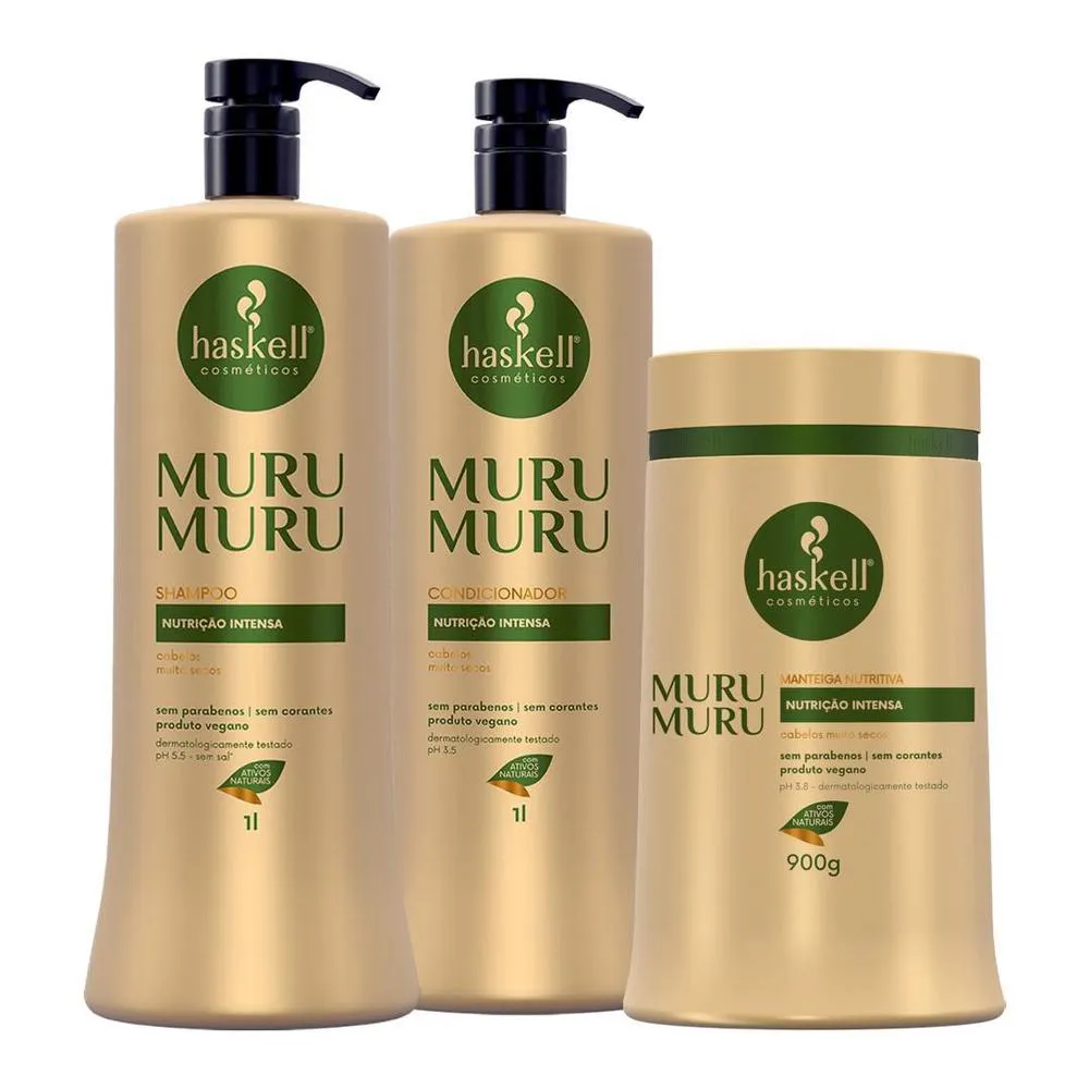 Kit Shampoo Condicionador Máscara Haskell Murumurú Hidrata E Nutre 900g