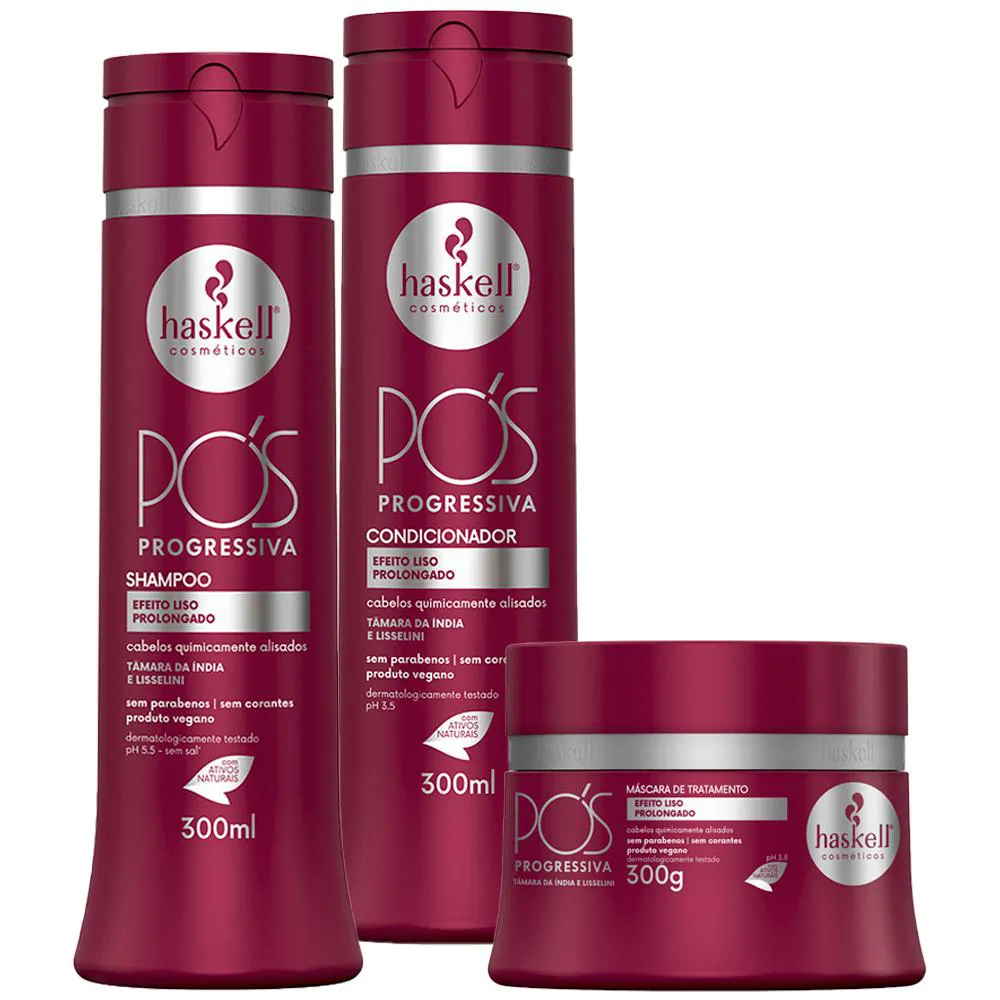 Kit Pós-Progressiva Haskell Shampoo+ Condicionador+ Máscara 300ml/ 300g