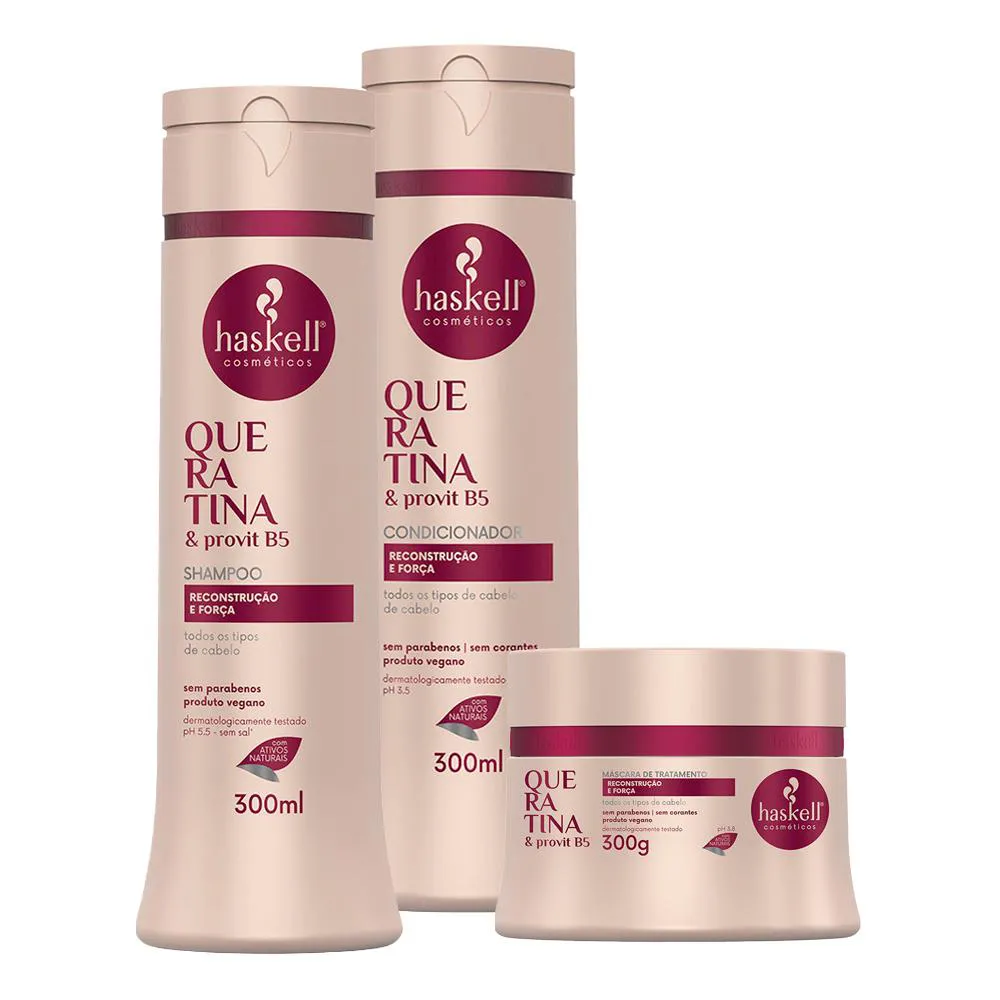 Kit Haskell Queratina Shampoo Condicionador 300ml Máscara 300g