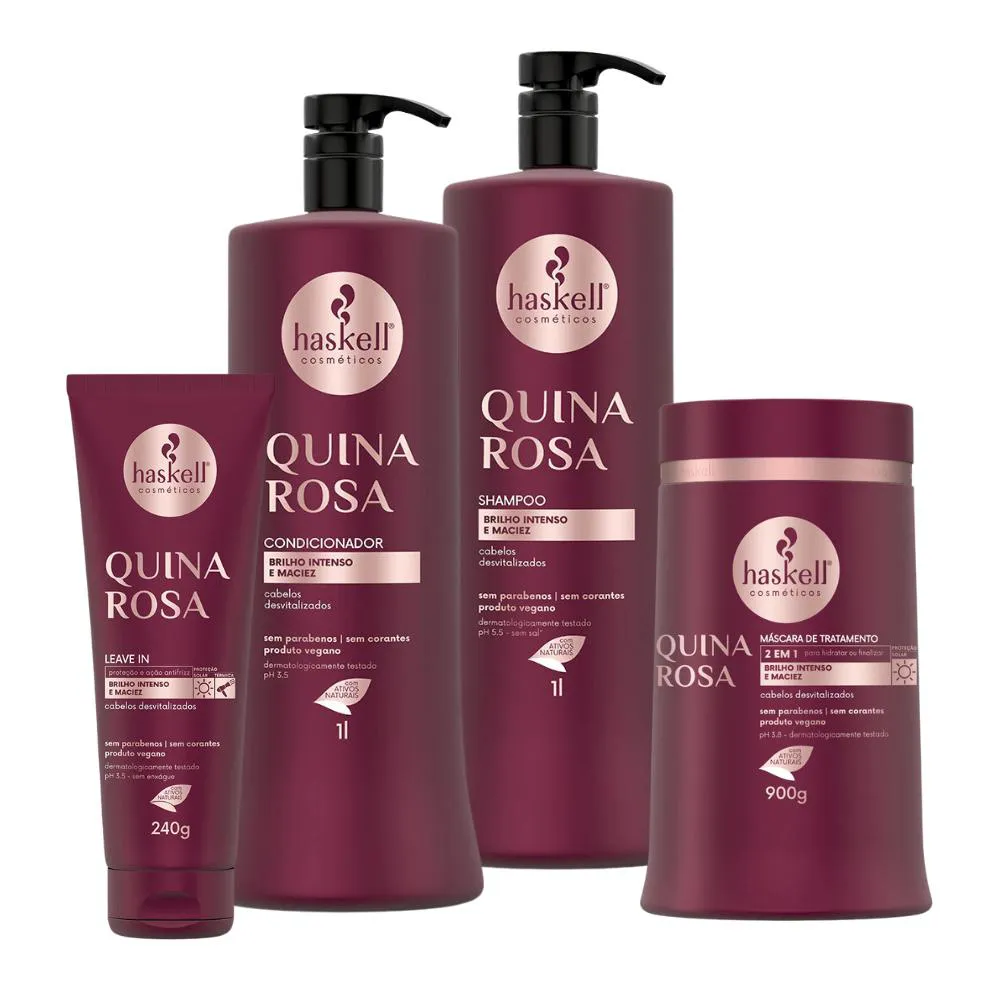 Kit Shampoo Condicionador Mascara 1L Haskell Quina Rosa Leave In