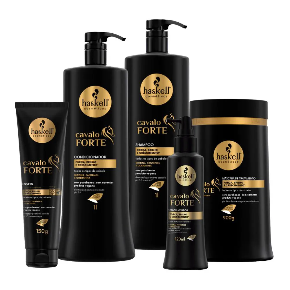 Kit Cavalo Forte Sh. Cond. Másc 1L/900gr + Leave In + Tonico 120mL