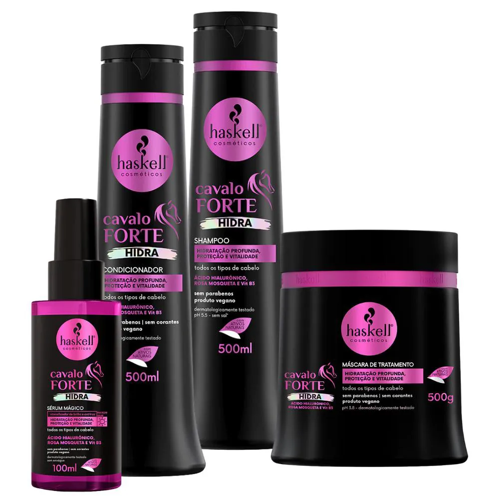 Kit Haskell Cavalo Forte Hidra Sh Cond 500ml Másc + Sérum