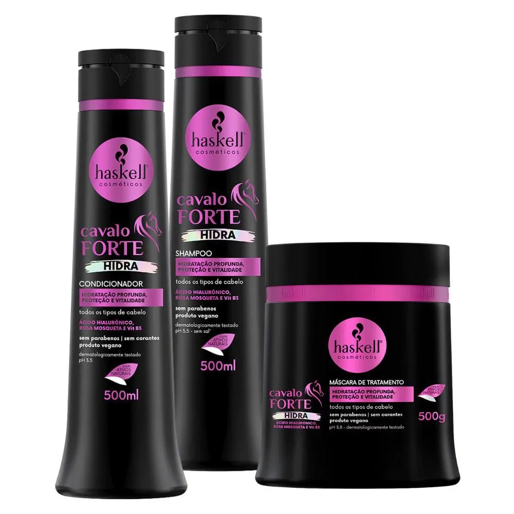 Kit Haskell Cavalo Forte Hidra Trio Sh. Cond. Máscara 500ml
