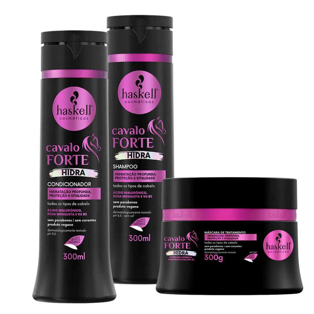 Kit Haskell Cavalo Forte Hidra Trio 300ml Sh. Cond e Máscara