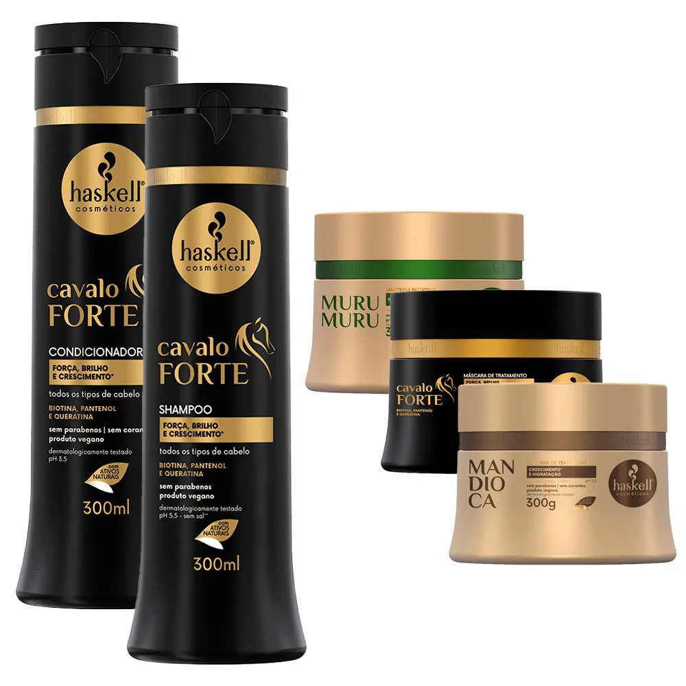 Kit Haskell Cavalo Forte Sh Cond 300 + Cronograma Capilar