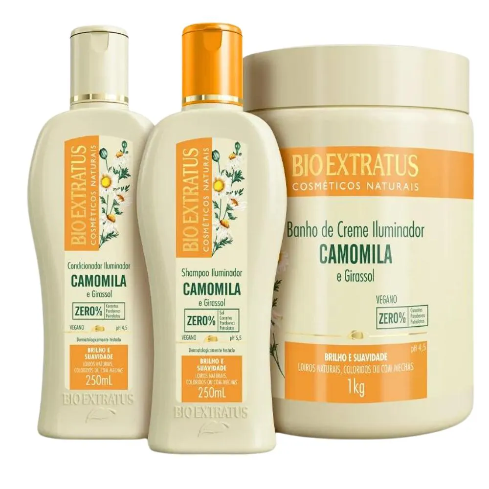 Kit Bio Extratus Camomila Shampoo, Condicionador e Banho de Creme (250mL/1Kg)
