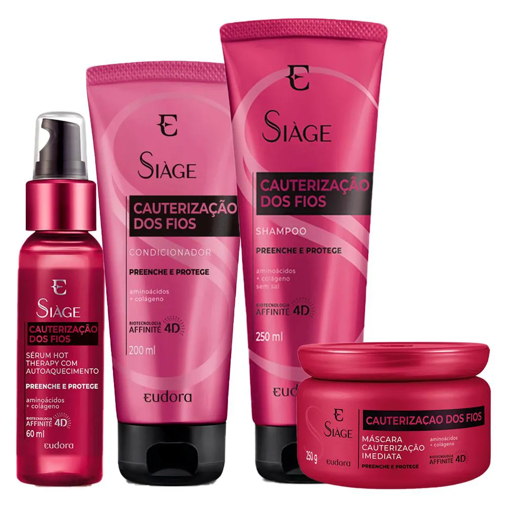 Kit Eudora Siàge Cauterização dos Fios Shampoo Condicionador Máscara Sérum