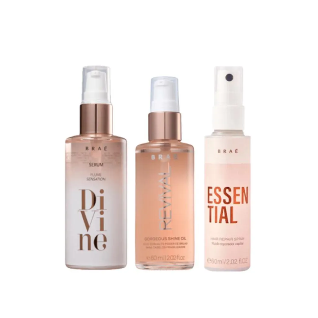Braé Essential Fluido Reparador 60ml + Divine Plume Sensation + Revival Gorgeous Shine