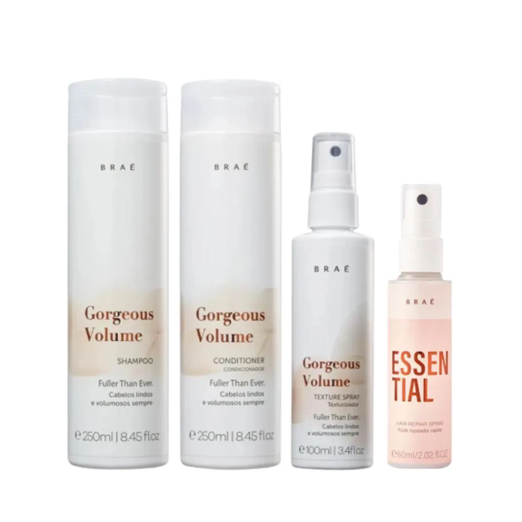 Braé Gorgeous Shampoo, Condicionador, Texturizador e Essential Leave-in 60ml