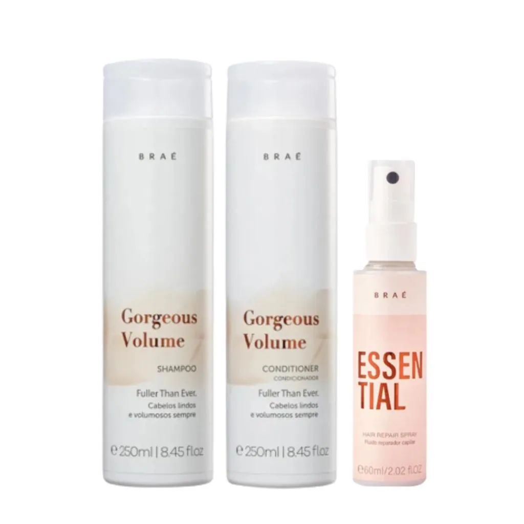 Kit Braé Gorgeous Volume Care Shampoo, Condicionador e Essential Leave-in 60ml
