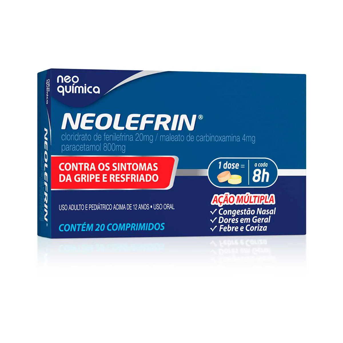 Neolefrin Paracetamol 800mg + Cloridrato Fenillefrina 20mg + Maleato de Carbinoxamina 4mg 20 comprimidos