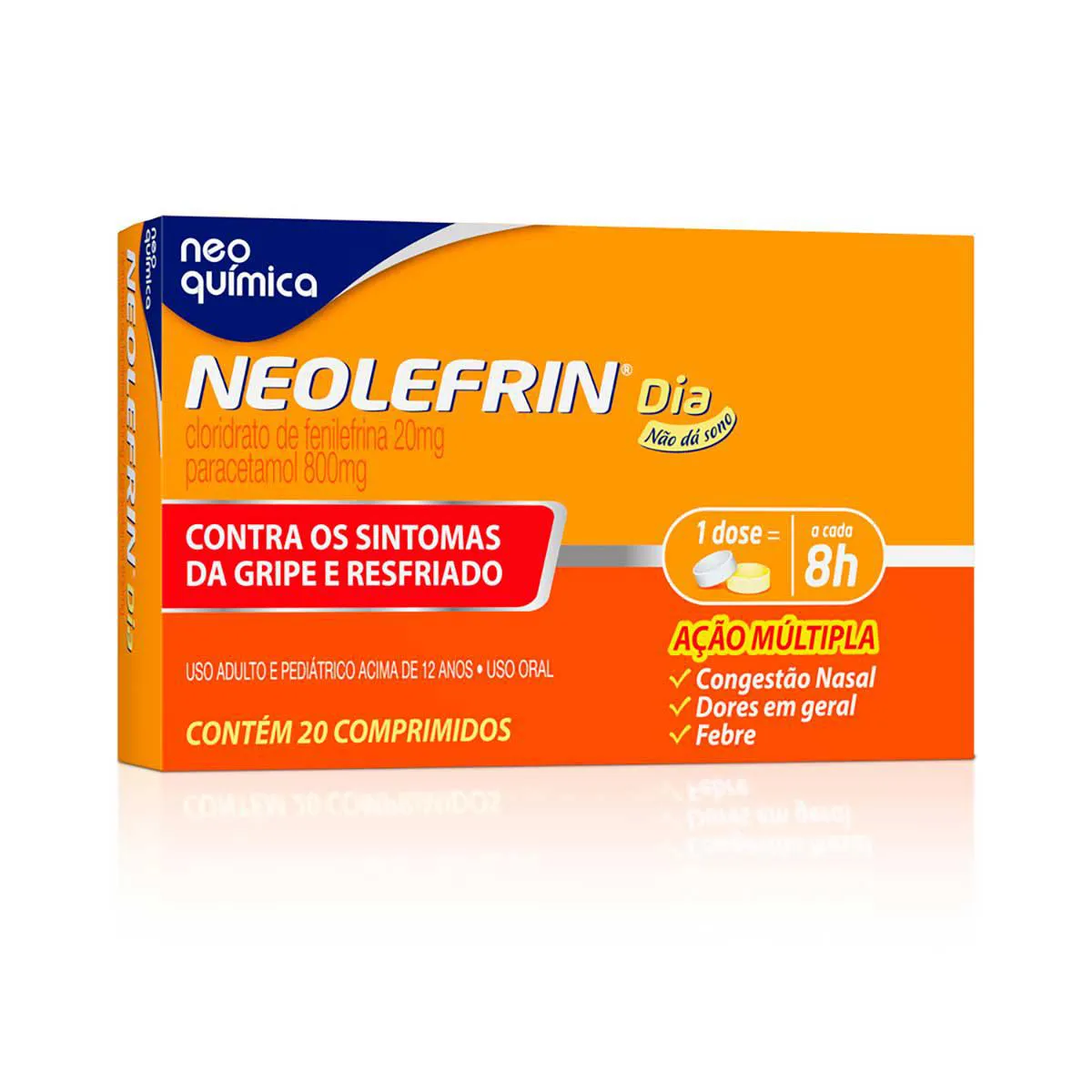 Neolefrin Dia Paracetamol 800mg + Cloridrato Fenillefrina 20mg 20 comprimidos