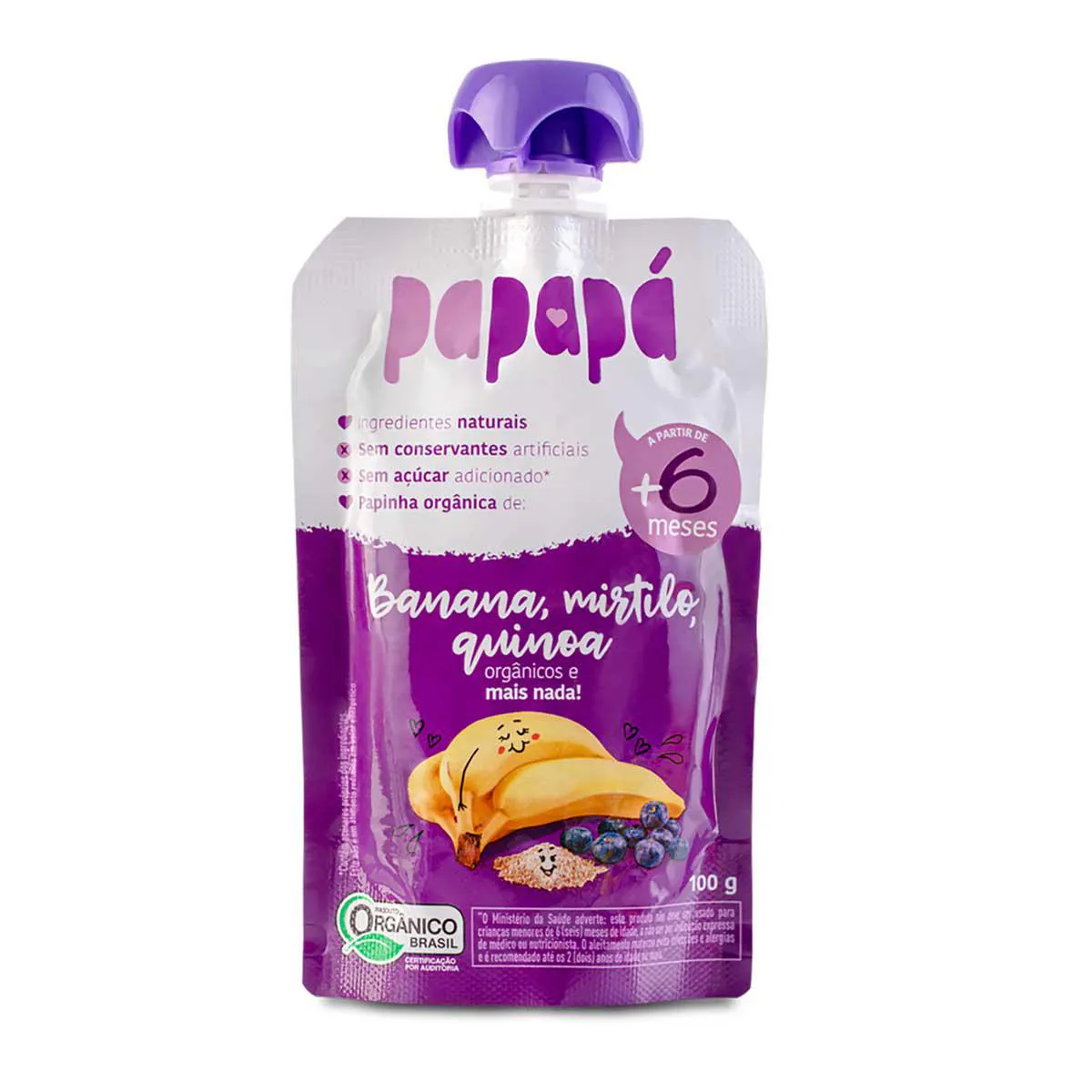 Papinha Papapá Orgânica Banana, Mirtilo e Quinoa 100g