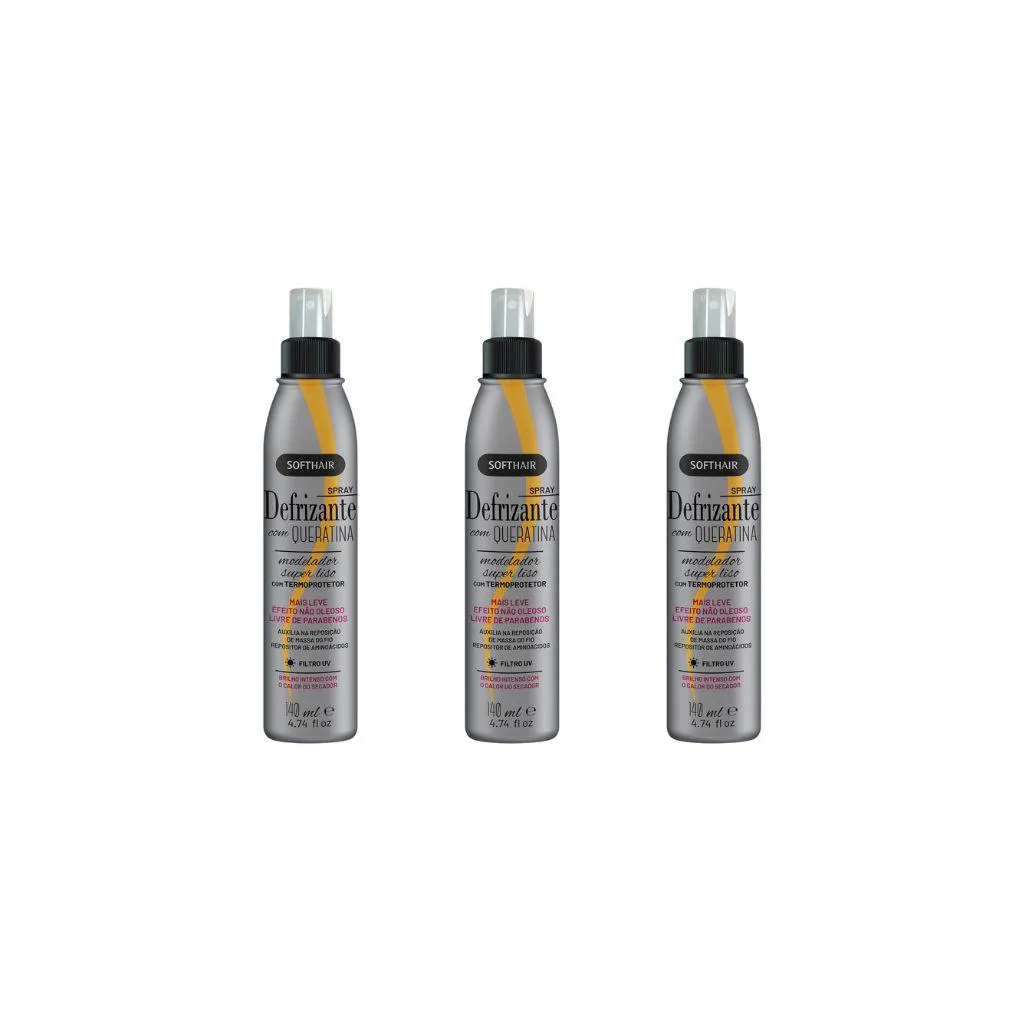Defrizante Soft Hair 140ml Spray Queratina - Kit C/ 3un