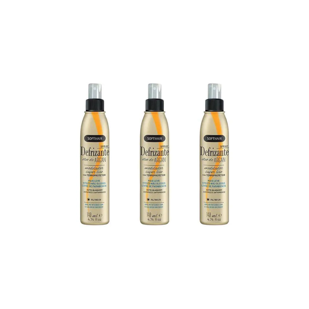 Defrizante Soft Hair 140ml Spray Oleo de Argan - Kit C/ 3un