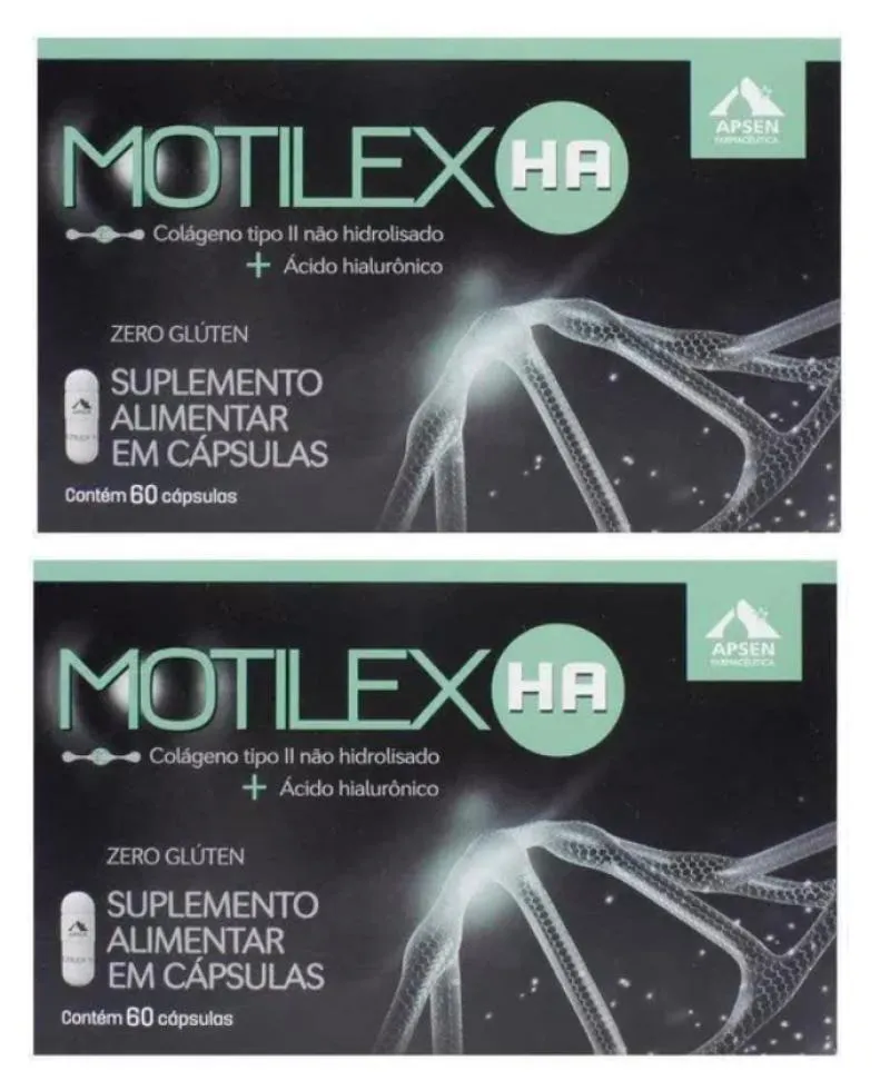 MOTILEX HA KIT C/2 CAIXAS C/60 CÁPSULAS CADA - COLÁGENO TIPO 2 + ÁCIDO HIALURÔNICO