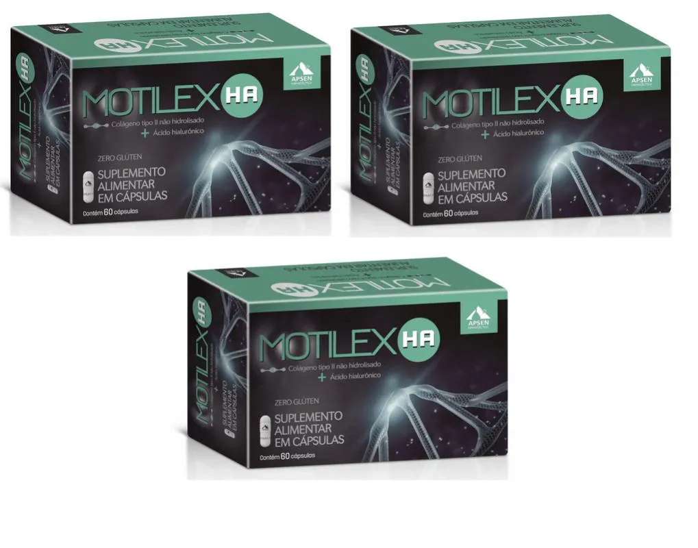 MOTILEX HA KIT C/3 CAIXAS C/ CÁPSULAS CADA - COLÁGENO TIPO 2 + ÁCIDO HIALURÔNICO