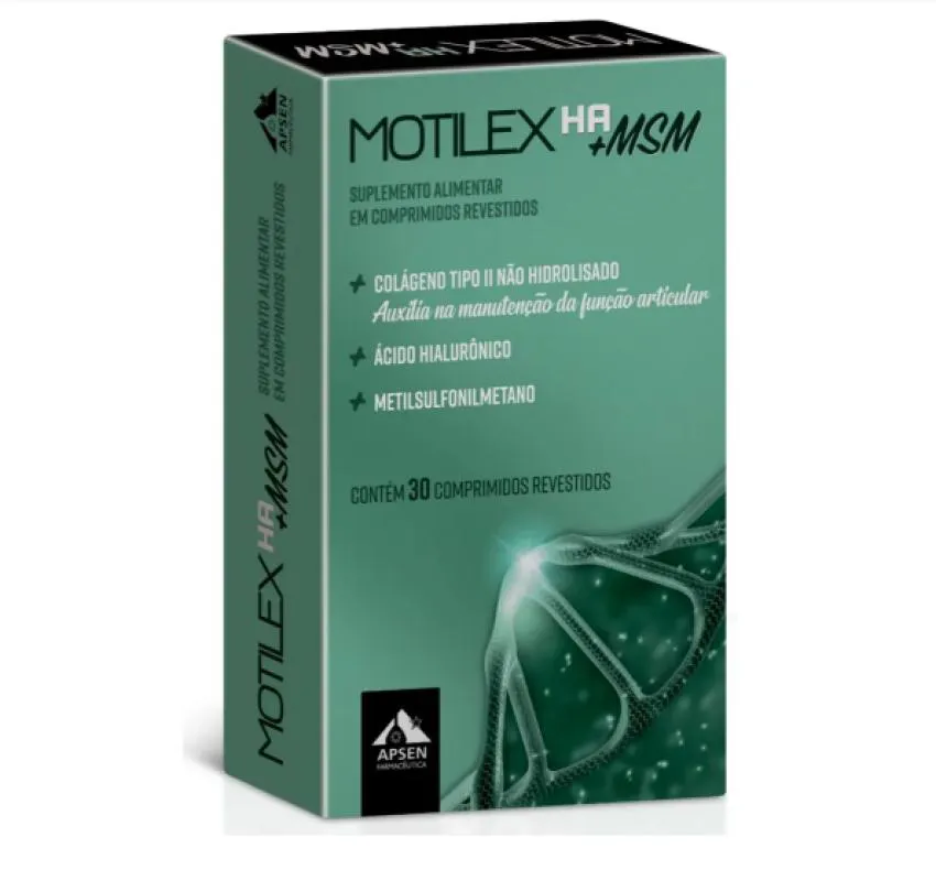 MOTILEX HA+MSM C/30 COMPRIMIDOS - COLÁGENO TIPO 2 + ÁCIDO HIALURÔNICO + MSM = METILSULFONILMETANO + VITAMINA C
