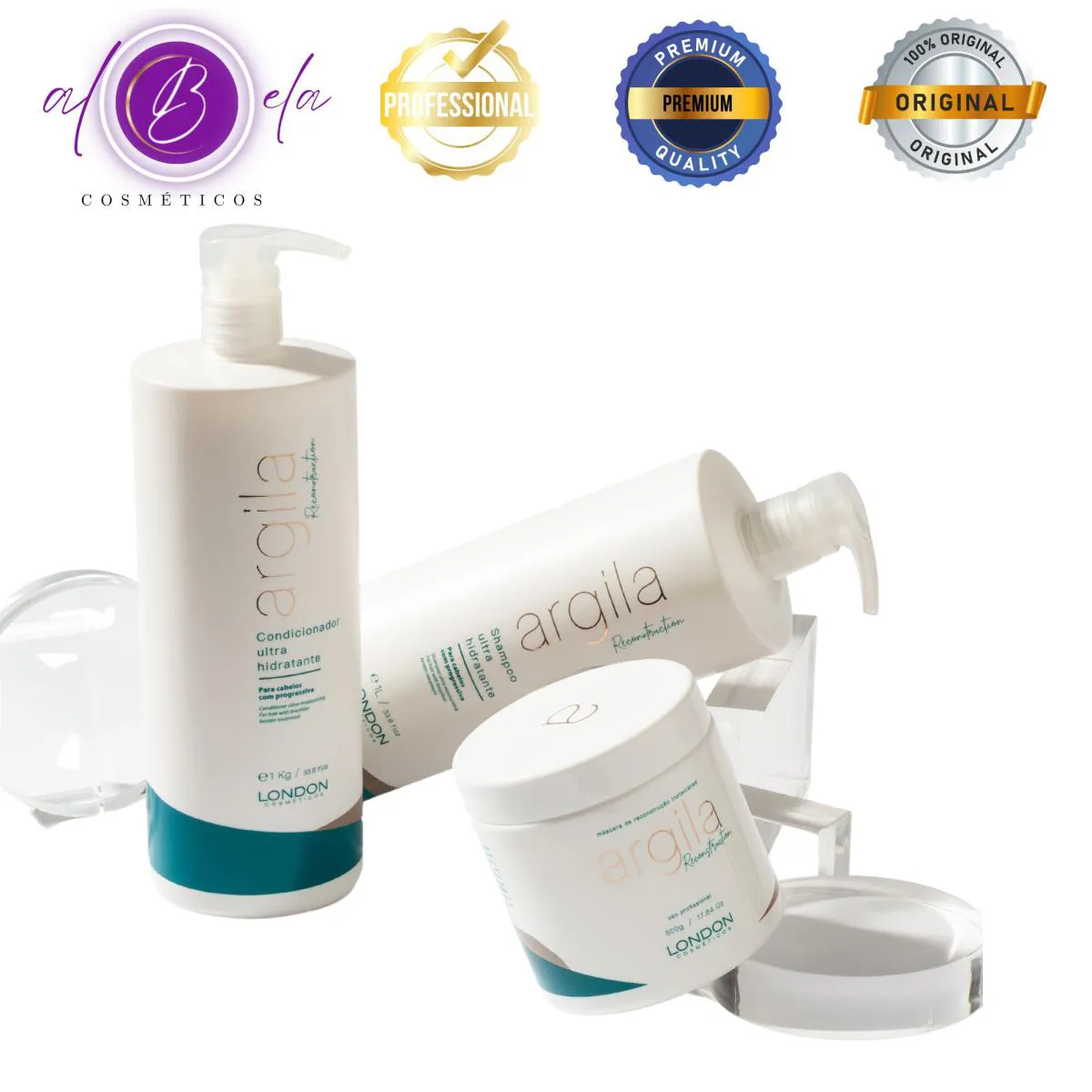 Kit Argila Reconstruction Profissional - Shampoo + Condicionador + Máscara | London Cosméticos