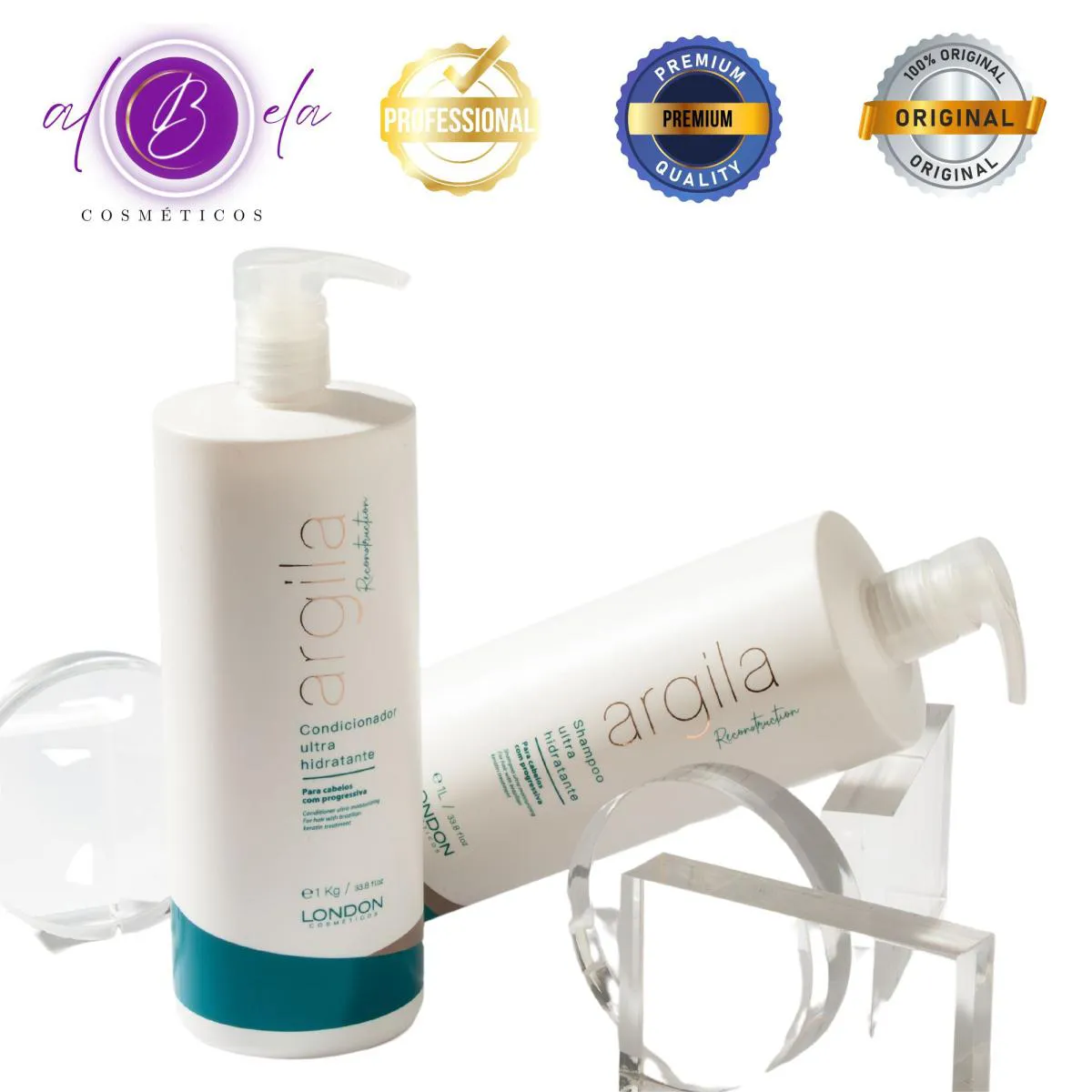 Kit Argila Reconstruction Profissional - Shampoo + Condicionador | London Cosméticos
