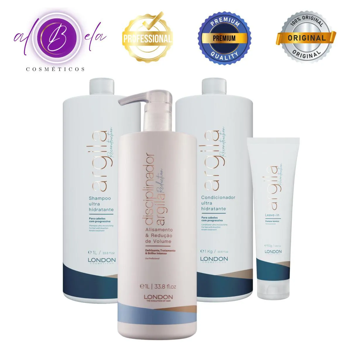 Kit Argila Profissional - Disciplinador + Shampoo + Condicionador + Leave-in | London Cosméticos