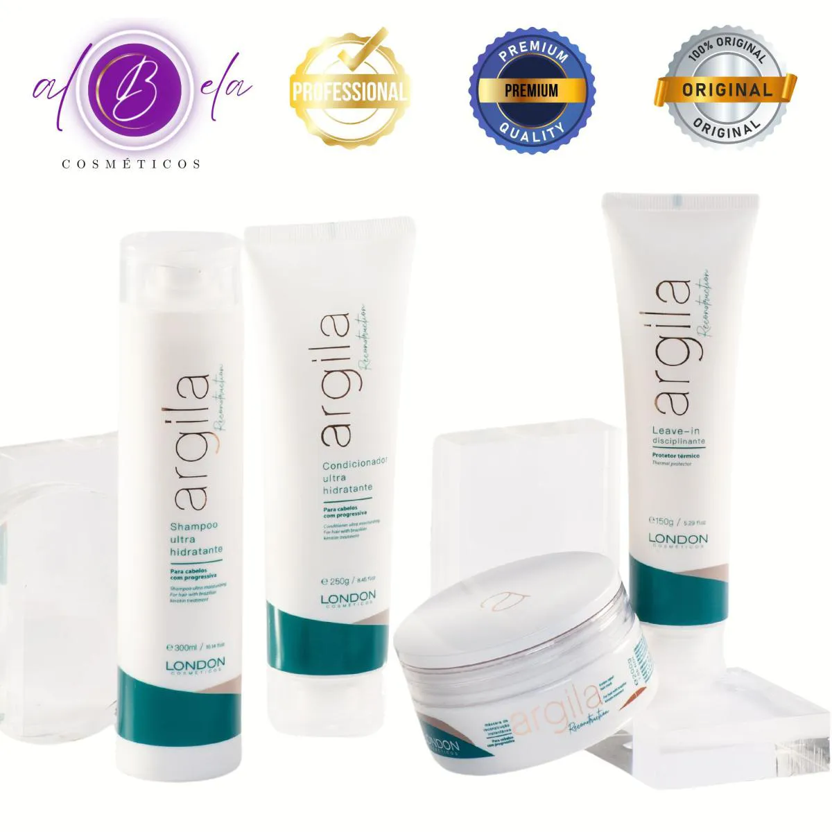 Kit Argila Reconstruction Home Care - Shampoo + Condicionador + Máscara + Leave-in | London Cosméticos