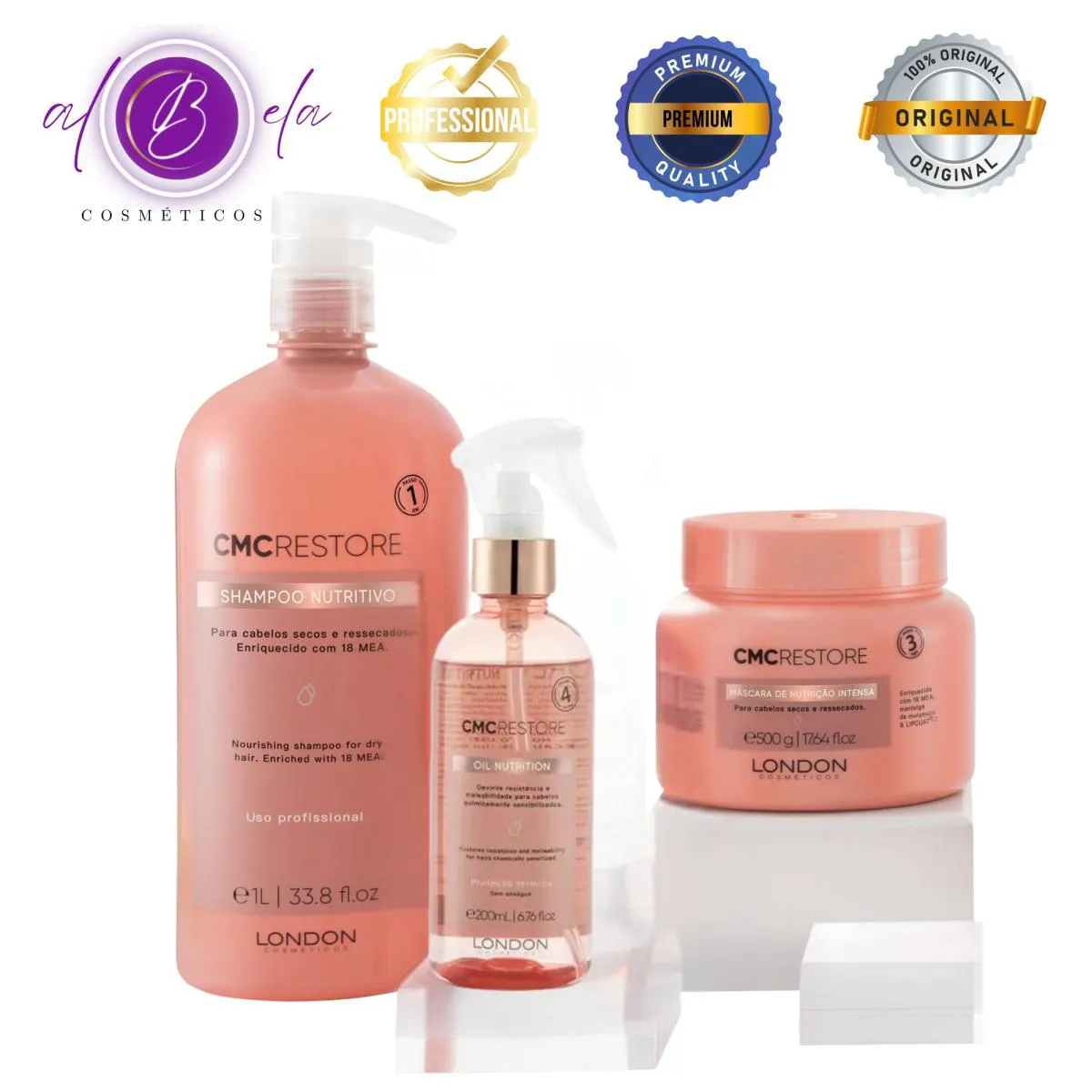 Kit CMC Restore Profissional - Shampoo + Máscara + Protetor Térmico | London Cosméticos