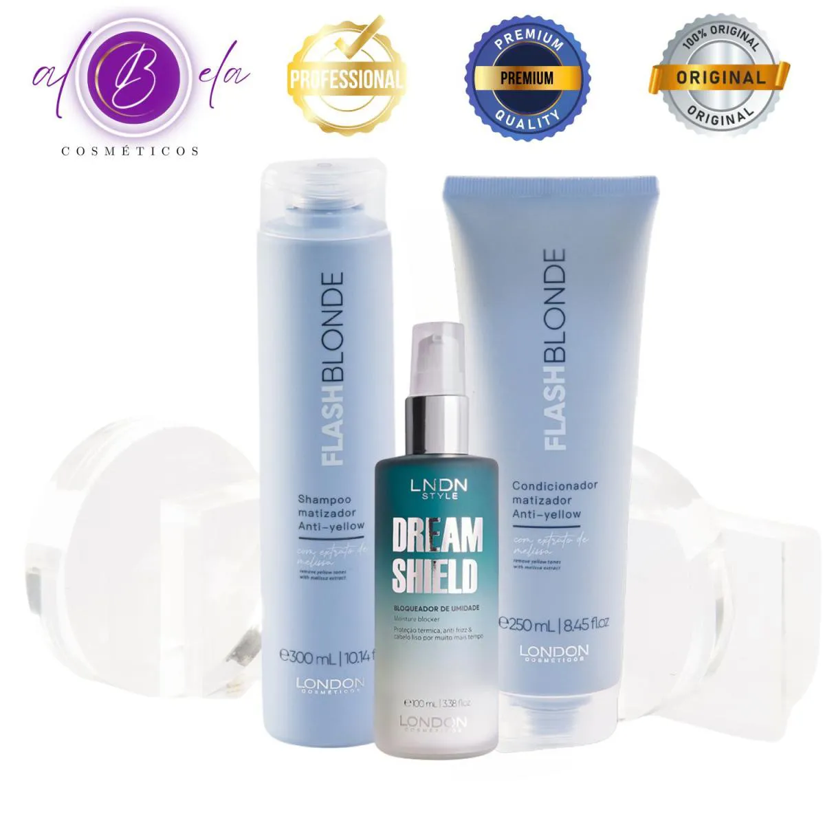 Kit Matizador Fhash Blonde Home Care - Shampoo + Condicionador + Bloqueador| London Cosméticos
