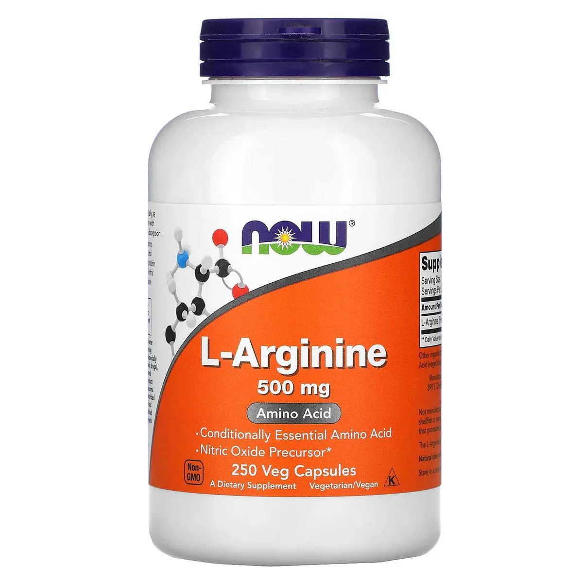 Arginina 500mg 250 capsulas veganas - Now Foods