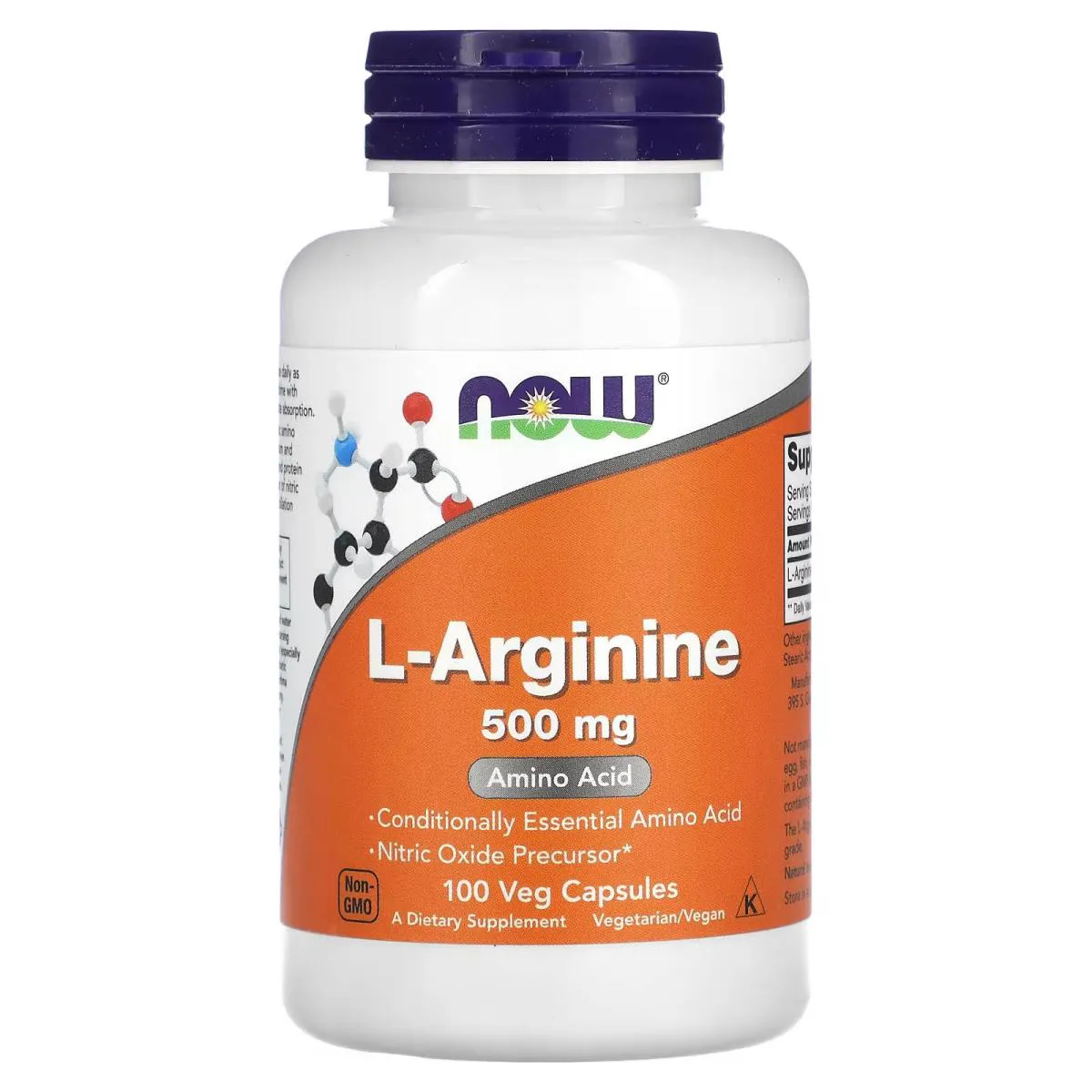 Arginina 500mg 100 capsulas veganas - Now Foods