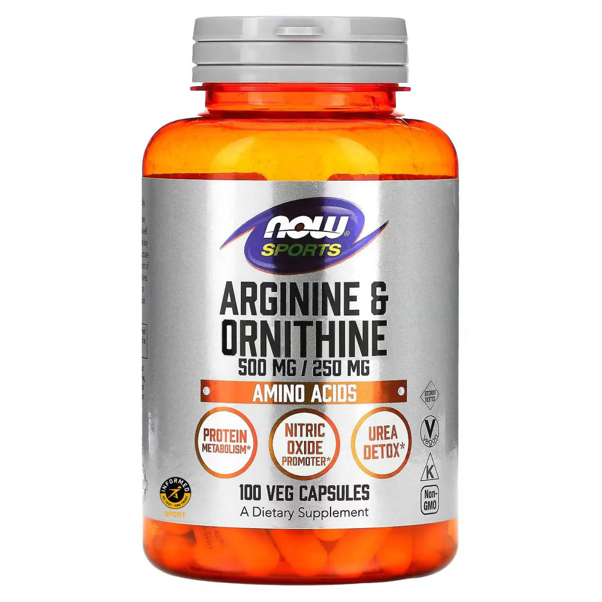 Arginina 500mg & Ornitina 250mg 100 capsulas veganas - Now Foods