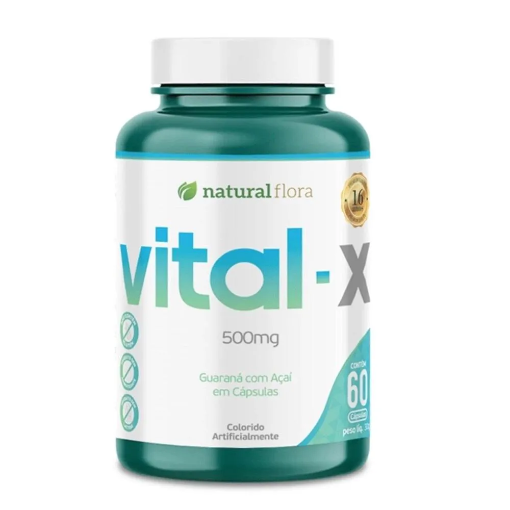 Vital X Guaraná com Açaí 500mg 60 Caps vitamina pré treino cafeína auxilia a concentração
