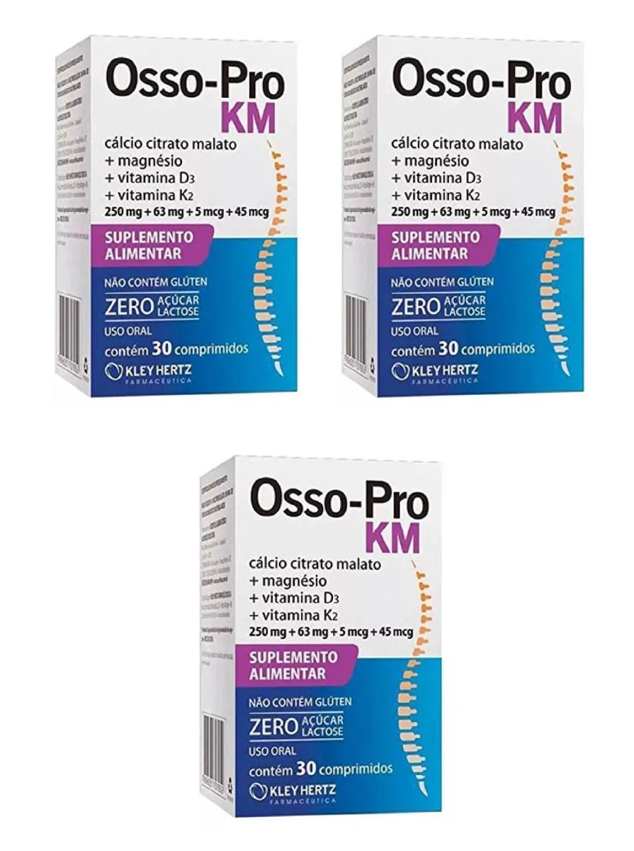 Kit 3 Suplemento Osso-Pro KM Magnésio e Vitamina D e K 30Cps