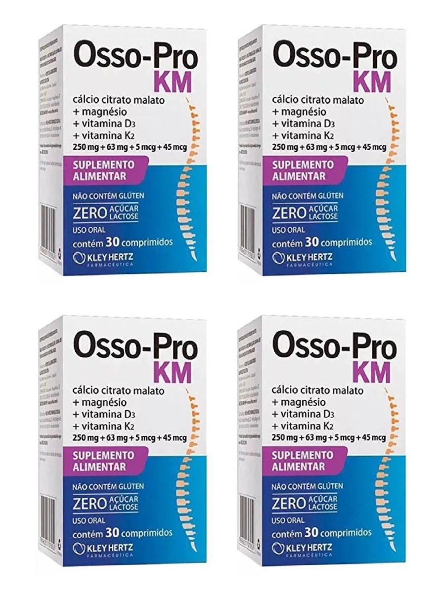 Kit 4 Suplemento Osso-Pro KM Magnésio e Vitamina D e K 30Cps