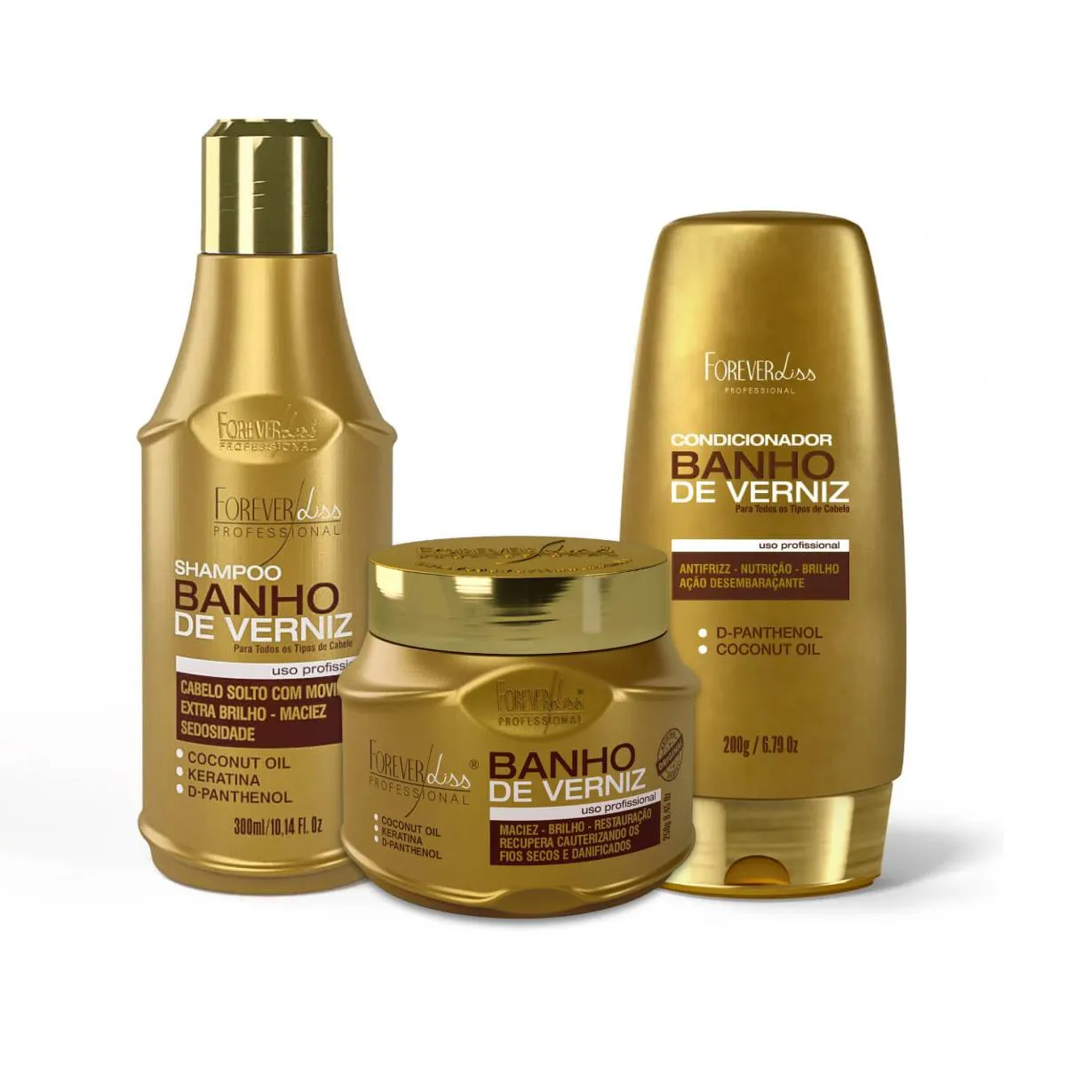 Shampoo Máscara e Condicionador Banho de Verniz Forever Liss