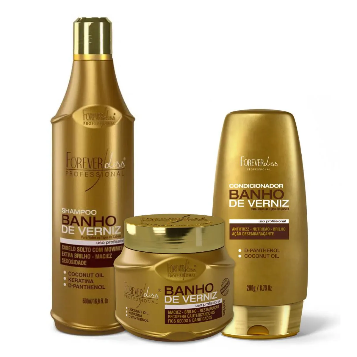 Shampoo Máscara e Condicionador Banho de Verniz Forever Liss
