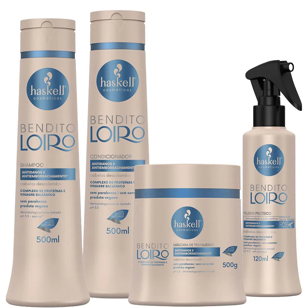 Kit Bendito Loiro Haskell Shampoo+ Condicionador+ Máscara-500ml + fluido 120 ml