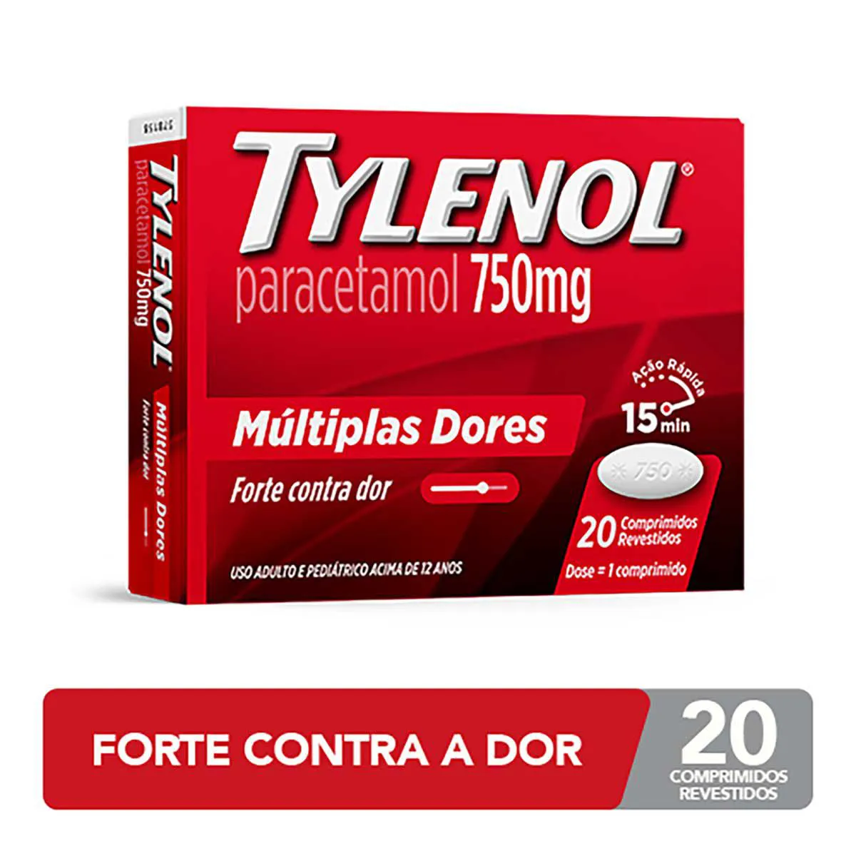 Tylenol Paracetamol 750mg Múltiplas Dores 20 comprimidos