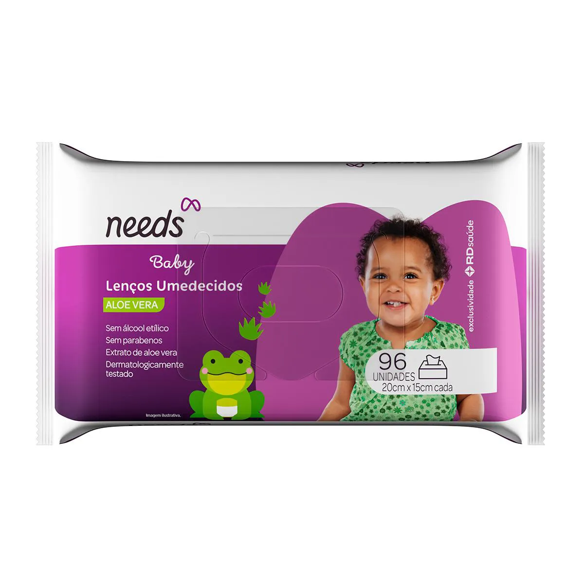 Lenço Umedecido Needs Baby Aloe Vera Sem Álcool Etílico 96 unidades 