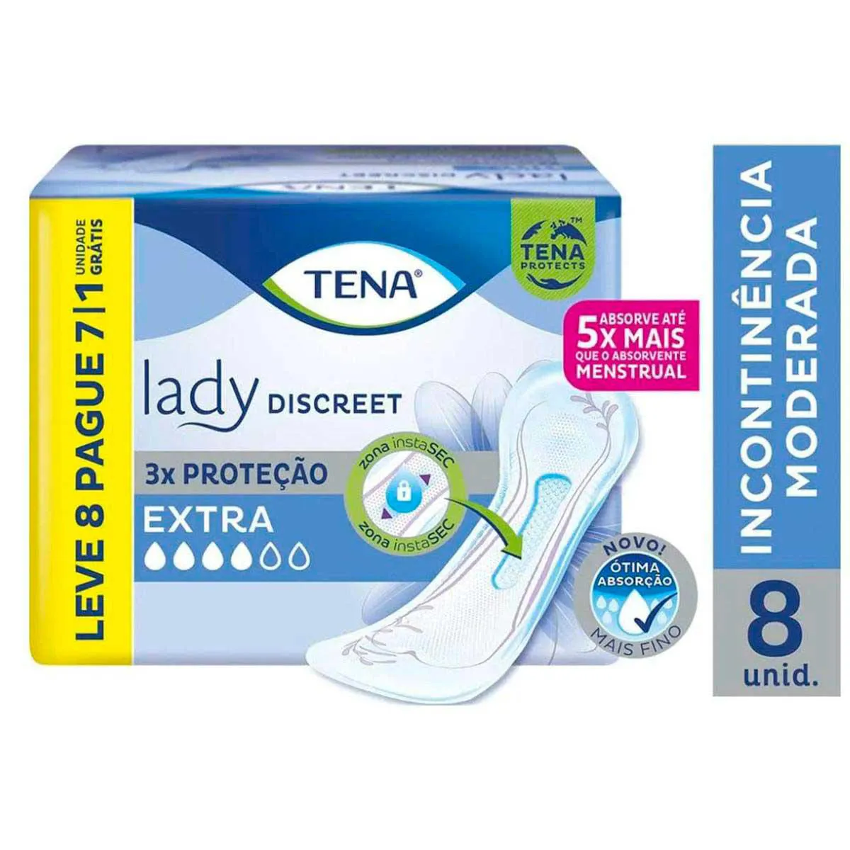 Absorvente para Incontinência Urinária Tena Lady Discreet Extra Feminino Absorção Moderado 8 unidades