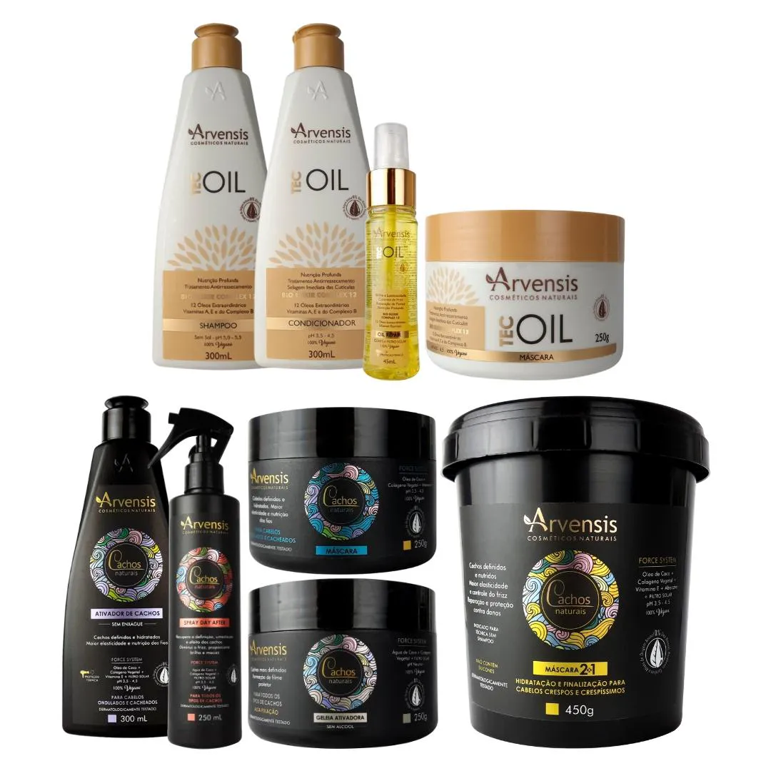 Kit Arvensis Tec Oil 4 Itens + Cachos Ondulados 5 Itens