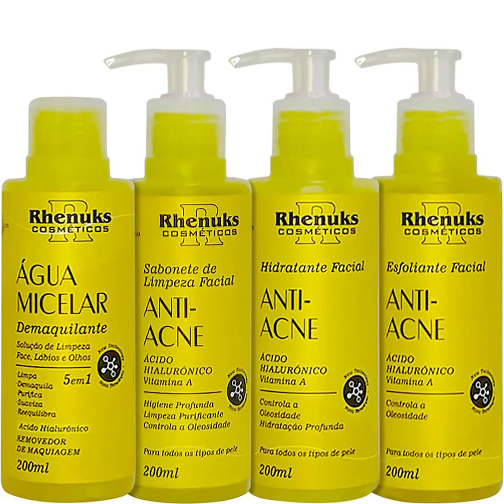 Rhenuks Skin Care - Kit Facial Anti Acne Uso Diário (4 Produtos)