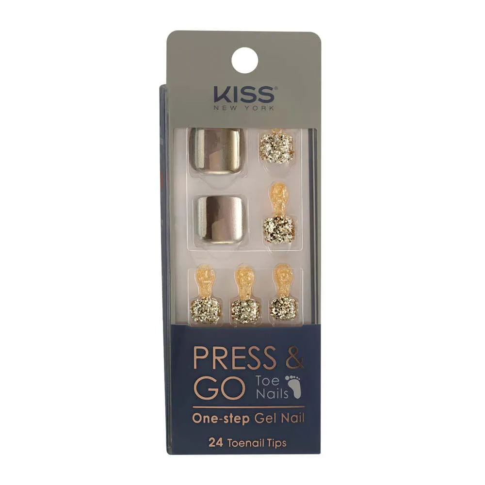 Unha Postiça Press&Go para pés Chrome Gold Toe - Kiss New York