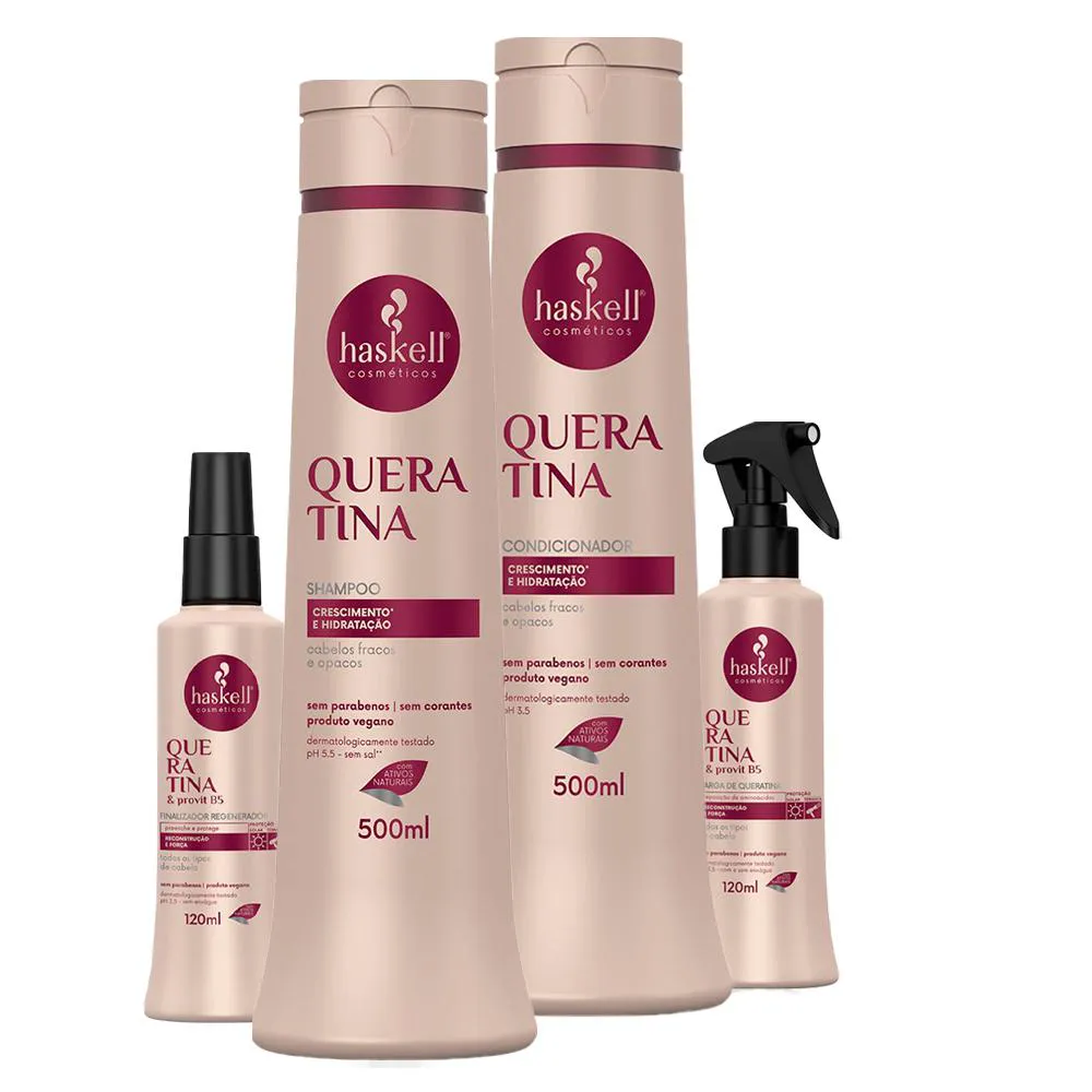 Kit Haskell Queratina Shampoo Condicionador 500g Carga + Finalizador