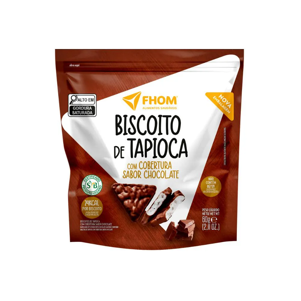 Biscoito de Tapioca com Chocolate 60g Vegano Sem Glúten FHOM